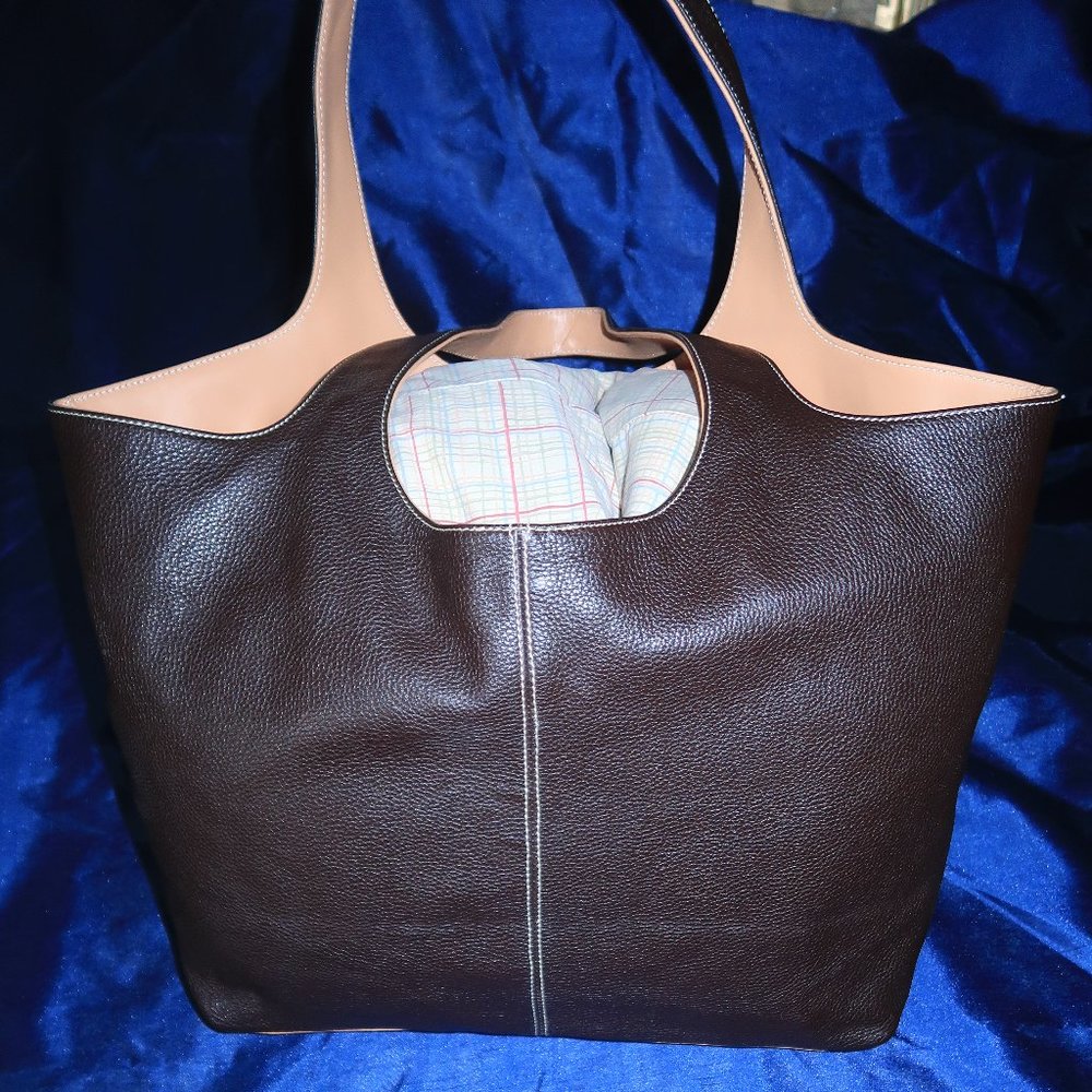 100% Genuine Leather Large Brown/Tan Tote (Brand-New)